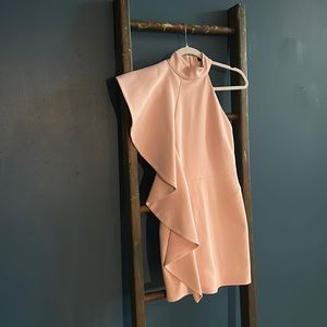 Pink asymmetrical one shoulder ruffle Karen Millen mini dress. Altered to a sz 2